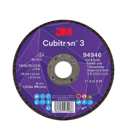 3M CUBITRON™ 3 - Disc polizare si craituire dubla armare - 125 x 4.2 x 22.23mm 3M CUBITRON™ 3 - Disc polizare si craituire dubla armare - 125 x 4.2 x 22.23mm