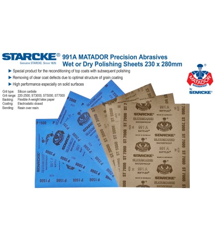 Starcke Matador 991A - Coli abrazive flexibile pe suport hârtie hidrorezistentă 230x280mm - P1000
